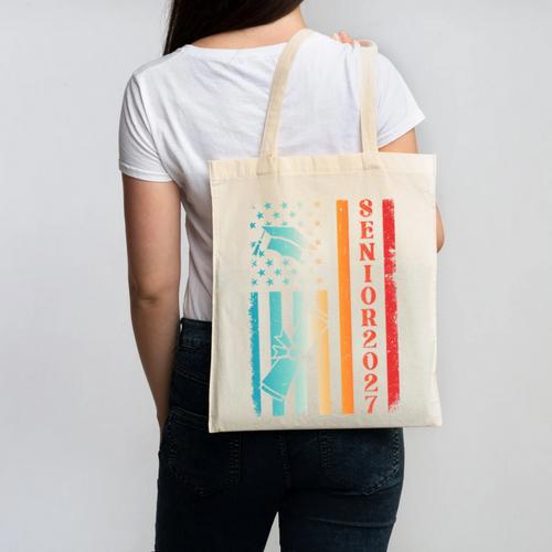 Senior 2027 Class Of 2027 Graduation USA Flag Back To School Performance Canvas Tote Bag - Savourry