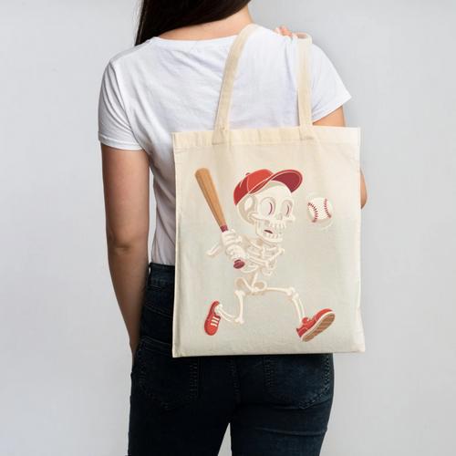 Skeleton Batting Baseball Halloween Boys Men Kids Canvas Tote Bag - Sportilla