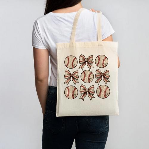 Soccer Bow Game Day Baseball Coquette Bow Women Girls Canvas Tote Bag - Sportilla