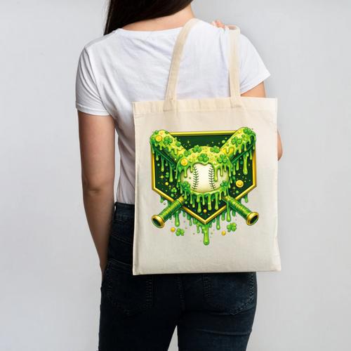 St Patrick's Day Baseball Boys Ice Cream Drip Youth Kids Premium Tri-Blend Canvas Tote Bag - Sportilla