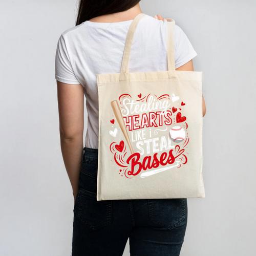 Stealing Hearts Like I Steal Bases Softball Baseball Batter Canvas Tote Bag - Sportilla