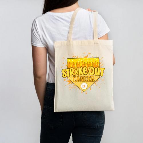 Strike Out Childhood Cancer Boys Baseball Drip Gold Ribbon Canvas Tote Bag - Sportilla