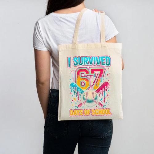 I Survived 67 Days Of School Baseball Drip Six Seven Meme Canvas Tote Bag - Sportilla