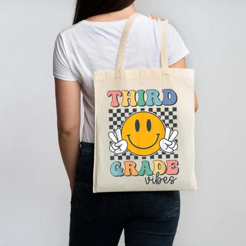 Third Grade Vibes Retro Smile Back To School 3rd Grade Team Canvas Tote Bag - Savourry