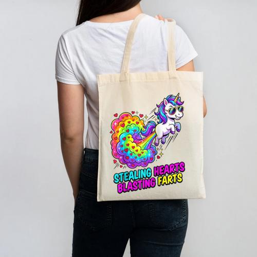 Unicorn Fart Valentine Stealing Hearts Blasting Farts Raglan Baseball Tee Canvas Tote Bag - Sportilla