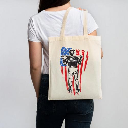 US Flag Baseball Player Batter Sport Lover Team Coach Family Canvas Tote Bag - Sportilla