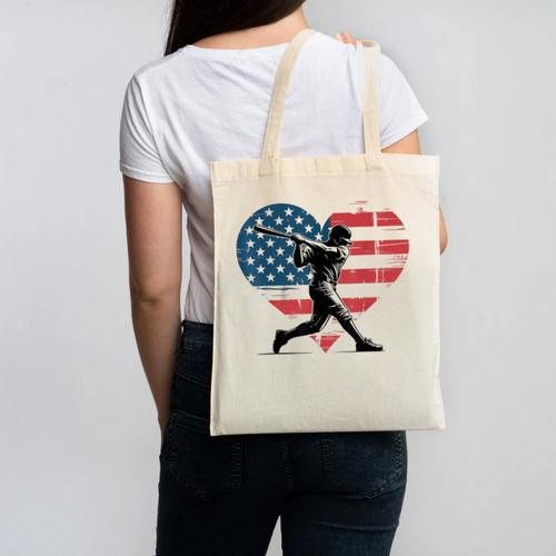 Valentines Baseball Batter Silhouette Heart Men Boys Kid Canvas Tote Bag - Sportilla