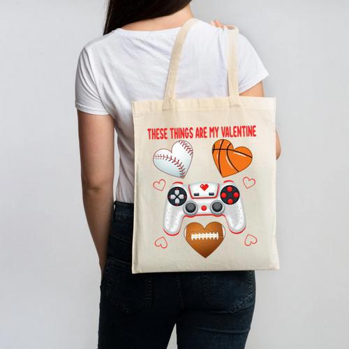 Valentines Day Boys Men Hearts Gaming Football Baseball Love Premium Tri-Blend Canvas Tote Bag - Sportilla