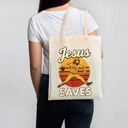 Youth Boy Baseball Jesus Saves Christian Baseball Religious Canvas Tote Bag - Sportilla