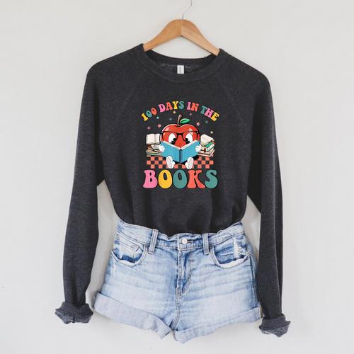 100 Days In The Books Reading Lover 100th Day Of School Raglan Sleeve Sweatshirt - Bookorys