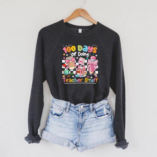100th Day Of School Teacher 100 Days Coffee Books Raglan Sleeve Sweatshirt - Bookorys
