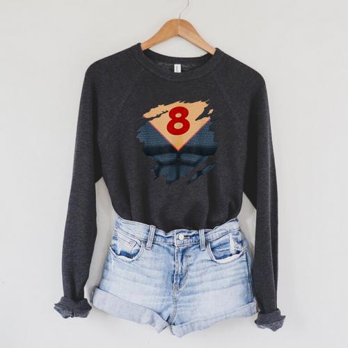8th Birthday Comic Book Superhero Born In 2017 Raglan Sleeve Sweatshirt - Bookorys DE