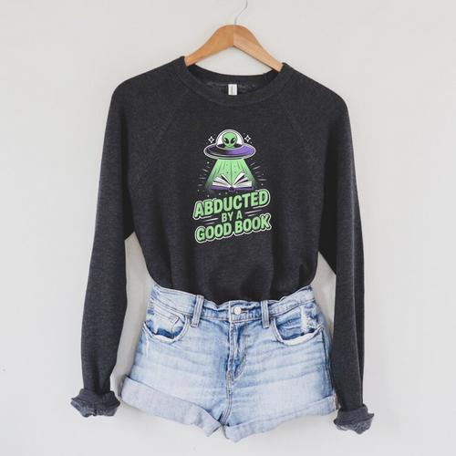 Abducted By A Good Book UFO Alien Reading Books Raglan Sleeve Sweatshirt - Bookorys