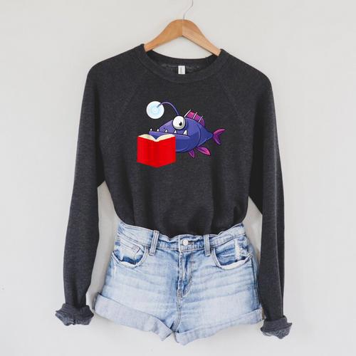 Anglerfish Reading Book Raglan Sleeve Sweatshirt - Bookorys UK