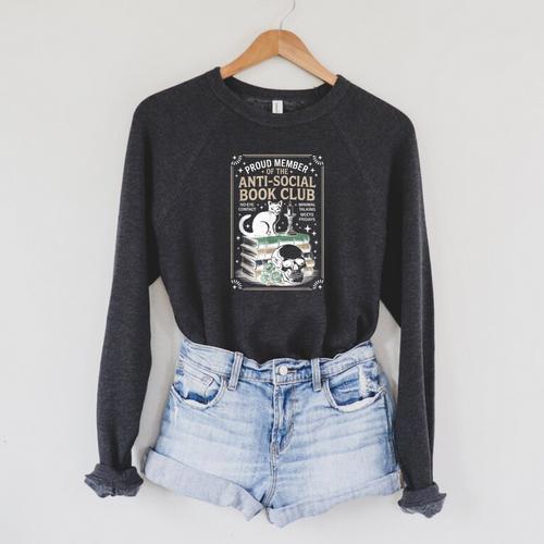 Anti-Social Book-Club Cat Graphic Raglan Sleeve Sweatshirt - Bookorys AU