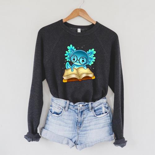 Axolotl Read Book Ambystoma Mexicanum Mexican Walking Fish Raglan Sleeve Sweatshirt - Bookorys CA