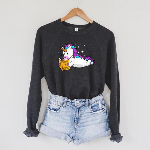 Believe In Yourself Book Lover Reading Bookworm Reader Raglan Sleeve Sweatshirt - Bookorys AU