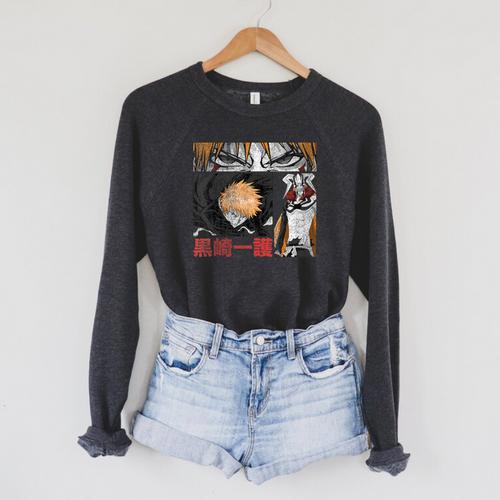 Bleach Graphic Ichigo Comic Book Style Anime Raglan Sleeve Sweatshirt - Bookorys DE