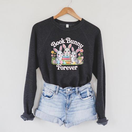 Book Bunny Forever Easter Reading Librarian Bookworm Raglan Sleeve Sweatshirt - Bookorys AU