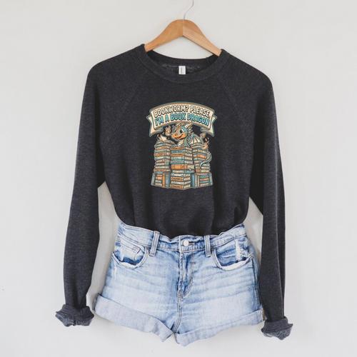 Book Dragon Bookworm Reader Retro Raglan Sleeve Sweatshirt - Bookorys AU