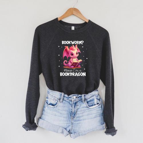 I Am The Book Dragon Bookworm Reading Book Lover Raglan Sleeve Sweatshirt - Bookorys AU