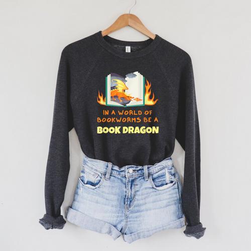 Book Dragon Librarian Book Lovers Raglan Sleeve Sweatshirt - Bookorys AU