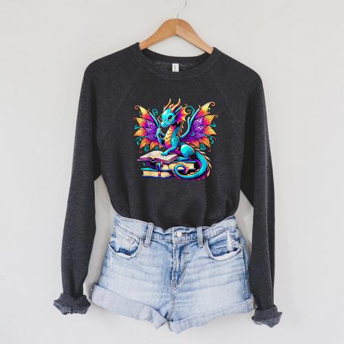 Book Dragon Reading Raglan Sleeve Sweatshirt - Bookorys AU