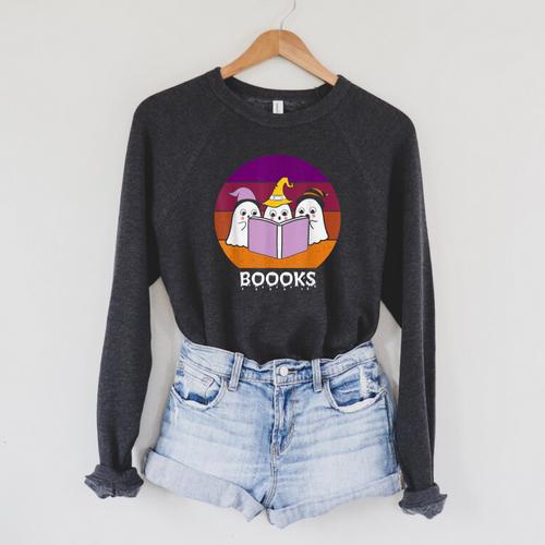 Book Ghost Reading Halloween Teacher For Men Women Raglan Sleeve Sweatshirt - Bookorys CA