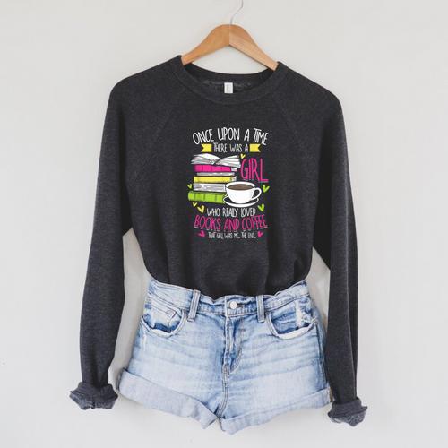 Book Lover & Coffee Reader Reading Quote Women & Girls Raglan Sleeve Sweatshirt - Bookorys CA