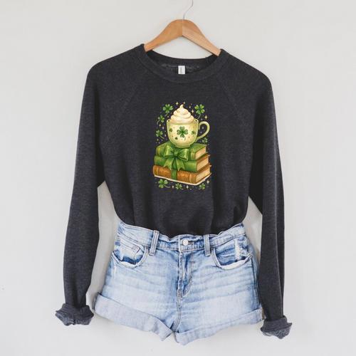 Book Lover St Patricks Day Teacher Cosy Librarycore Raglan Sleeve Sweatshirt - Bookorys DE