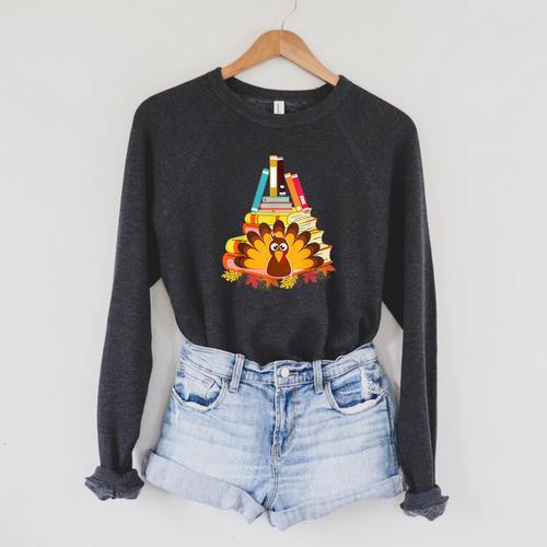 Book Lover Turkey Day Thankful Holiday Thanksgiving Day Raglan Sleeve Sweatshirt - Bookorys AU