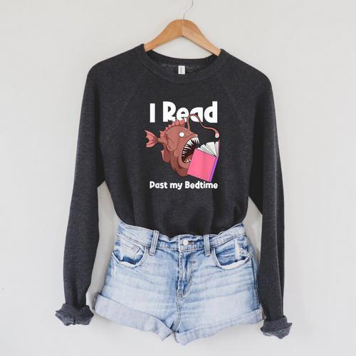Book Reading Anglerfish I Read Past My Bed Time Librarian Raglan Sleeve Sweatshirt - Bookorys