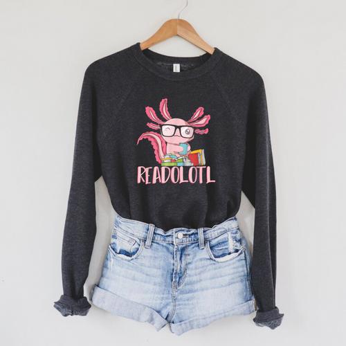 Book Reading Readolotl Amphibian Animal Bookworm Axolotl Raglan Sleeve Sweatshirt - Bookorys