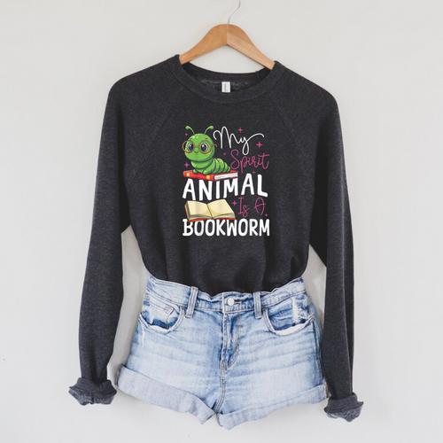 Book Reading My Spirit Animal Is A Bookworm Raglan Sleeve Sweatshirt - Bookorys DE