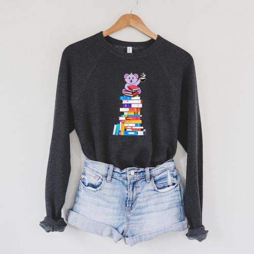 Book Reading Tea Coffee Kawaii Bookworm Koala Raglan Sleeve Sweatshirt - Bookorys CA