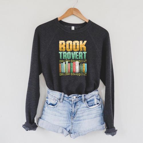 Book Trovert Introvert Reader Raglan Sleeve Sweatshirt - Bookorys