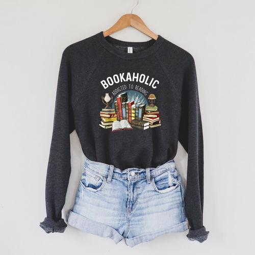 Bookaholic Addicted To Reading Book Lovers Literacy Raglan Sleeve Sweatshirt - Bookorys