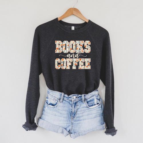 Books & Coffee Floral Raglan Sleeve Sweatshirt - Bookorys
