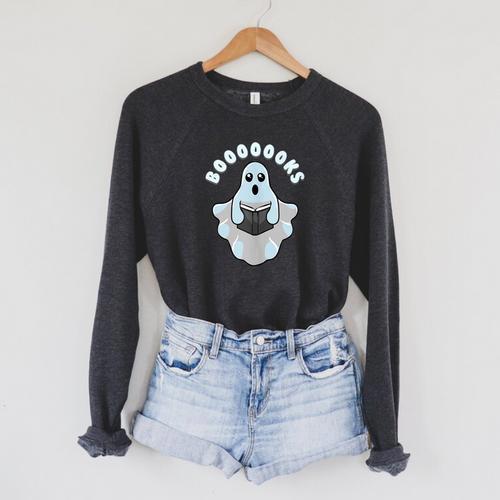 Books Reader Creepy Horror On Halloween Ghost Reading Raglan Sleeve Sweatshirt - Bookorys CA