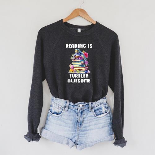 Books Reading Is Fun Turtely Awesome Sea Turtle Reading Book Raglan Sleeve Sweatshirt - Bookorys