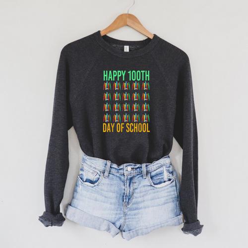 Books School Teacher Student Happy 100th Day Of School Raglan Sleeve Sweatshirt - Bookorys CA
