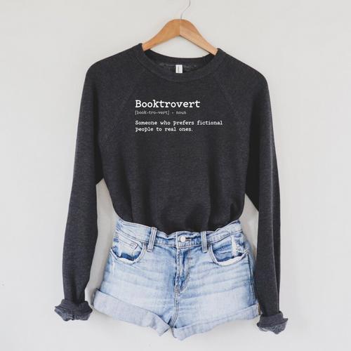 Booktrovert Definition Pun Book Lovers Bookworm Humor Raglan Sleeve Sweatshirt - Bookorys AU