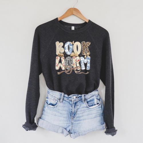 Bookworm Coquette Bow Booktrovert Reading Lover Bookish Raglan Sleeve Sweatshirt - Bookorys
