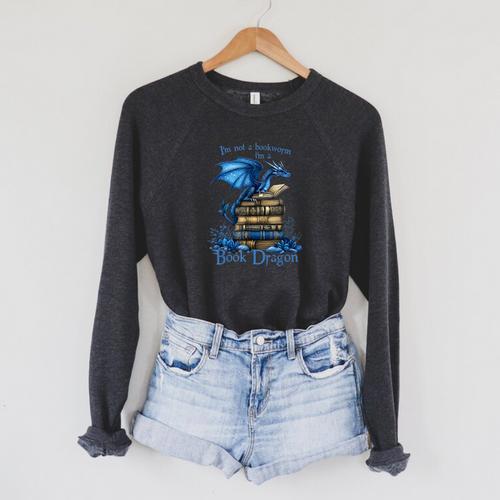 Bookworm I'm a Book Dragon Fantasy Reader Bookish Raglan Sleeve Sweatshirt - Bookorys