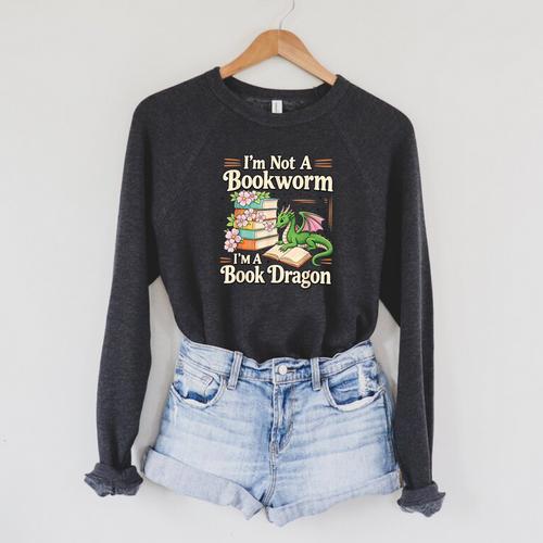 Bookworm I'm A Book Dragon Fantasy Reader Lover Bookish Raglan Sleeve Sweatshirt - Bookorys
