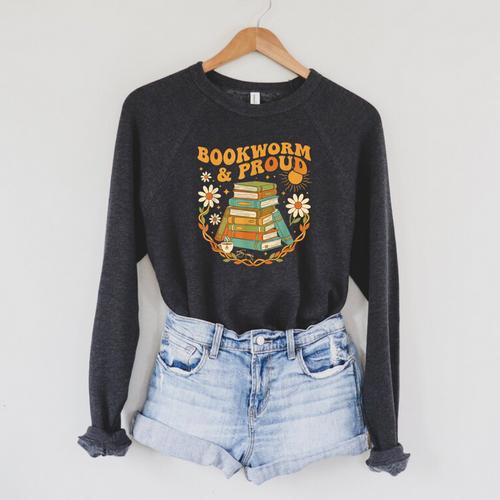 Bookworm And Proud Retro Reading Aesthetic Books Library Raglan Sleeve Sweatshirt - Bookorys AU