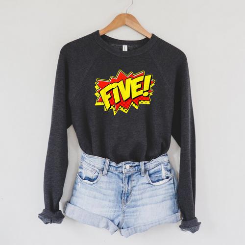 Boy Five Superhero Comic Book Hero 5th Birthday Boy 5 Years Raglan Sleeve Sweatshirt - Bookorys