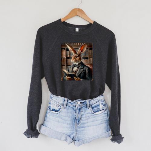 Bunny Reading Book Rabbit Bow Tie Happy Easter Boys Girl Kid Raglan Sleeve Sweatshirt - Bookorys CA