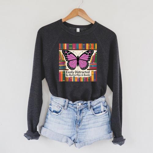 Butterfly Decor Book Butterfly Party Favors Purple Butterfly Raglan Sleeve Sweatshirt - Bookorys