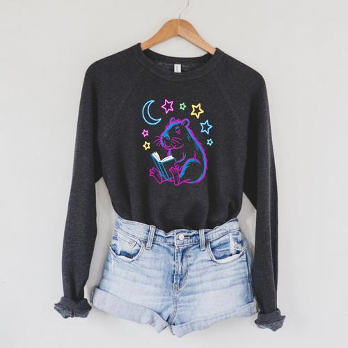 Capybara Books Reading Library Librarian Men Women Raglan Sleeve Sweatshirt - Bookorys AU